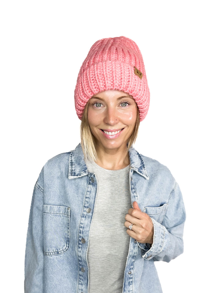 Classic Chunky Knit Beanie- PINK