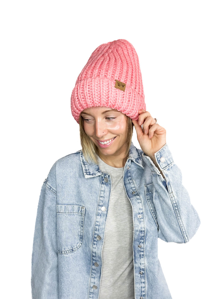 Classic Chunky Knit Beanie- PINK