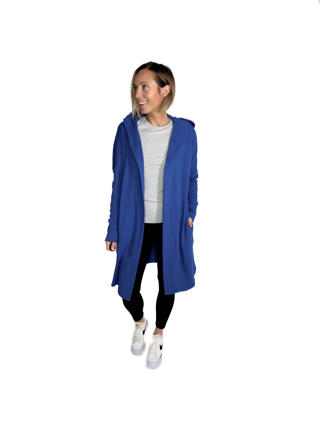MONO B Whistler Longline Hoodie Cardigan- DEEP INDIGO
