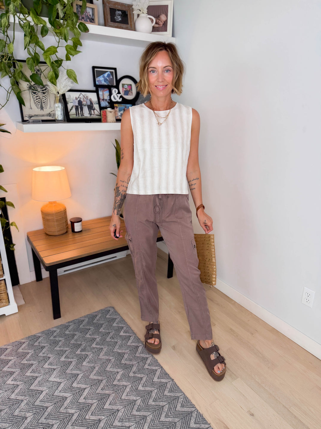 Mesa Boxy Stripe Tank- NATURAL