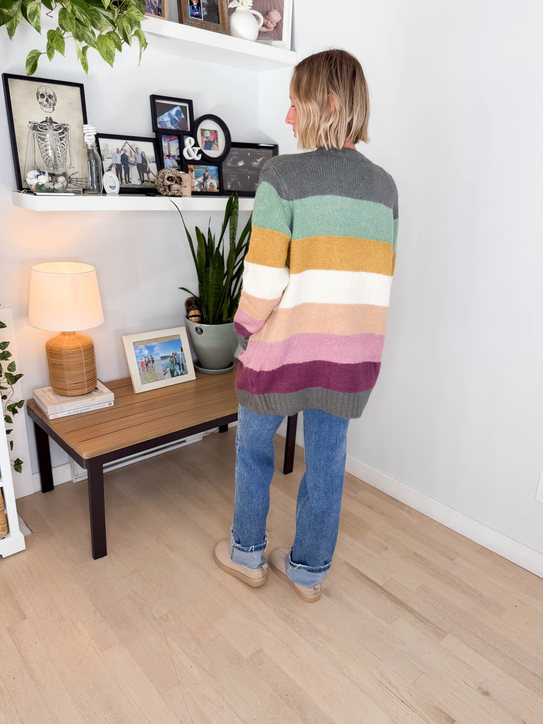Ravina Multi Colour Blocked Pocket Cardigan- FOREST/MUSTARD