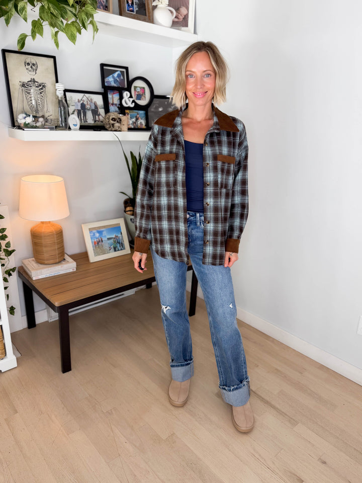 Prairie Collared Patch Pocket Button Down Flannel- LIGHT BLUE