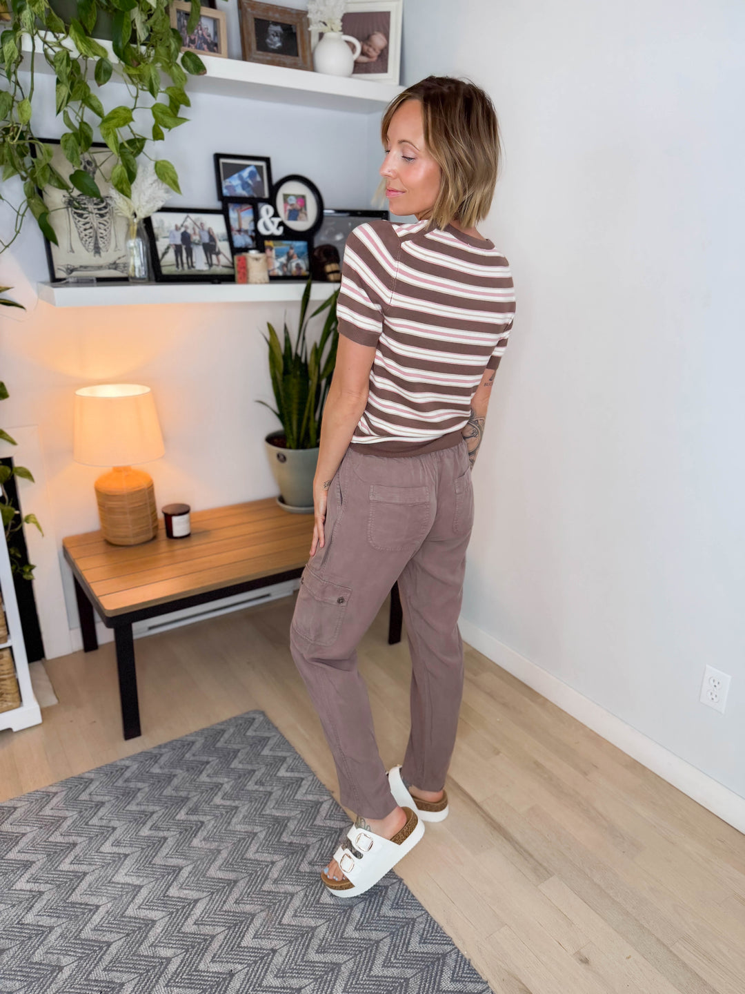 Dockside Classic Short Sleeve Sweater Top- MOCHA