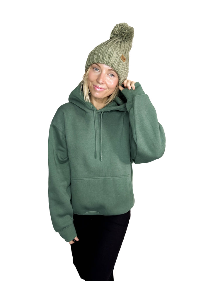 Classic Cable Knit Pom Beanie- GREEN