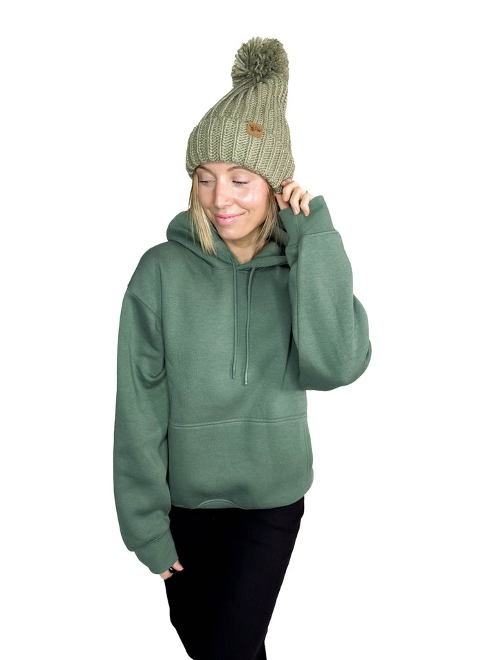 Classic Cable Knit Pom Beanie- GREEN