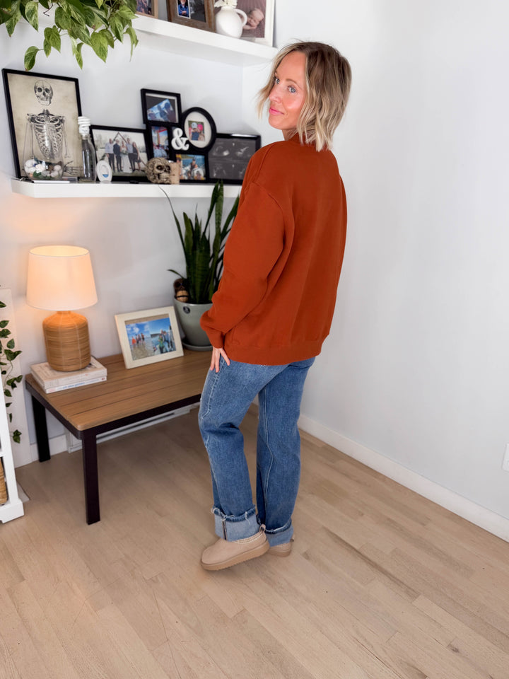 Kara Mock Neck Sweatshirt- CHILI OIL