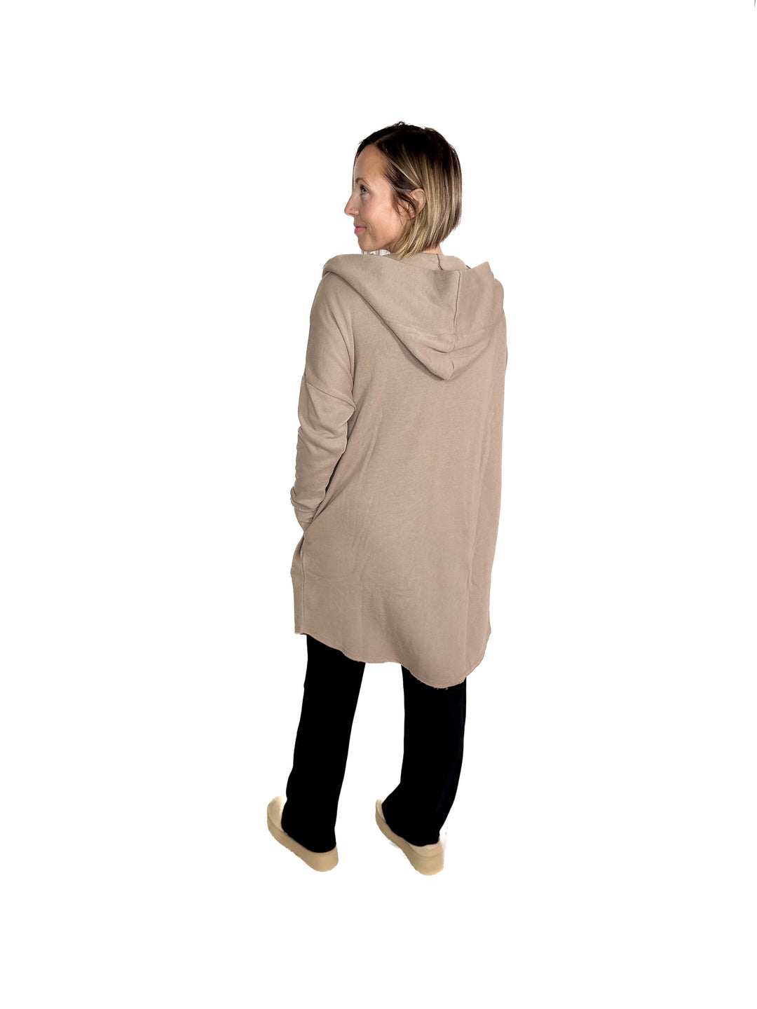 MONO B Whistler Longline Hoodie Cardigan- CREAMY TAUPE