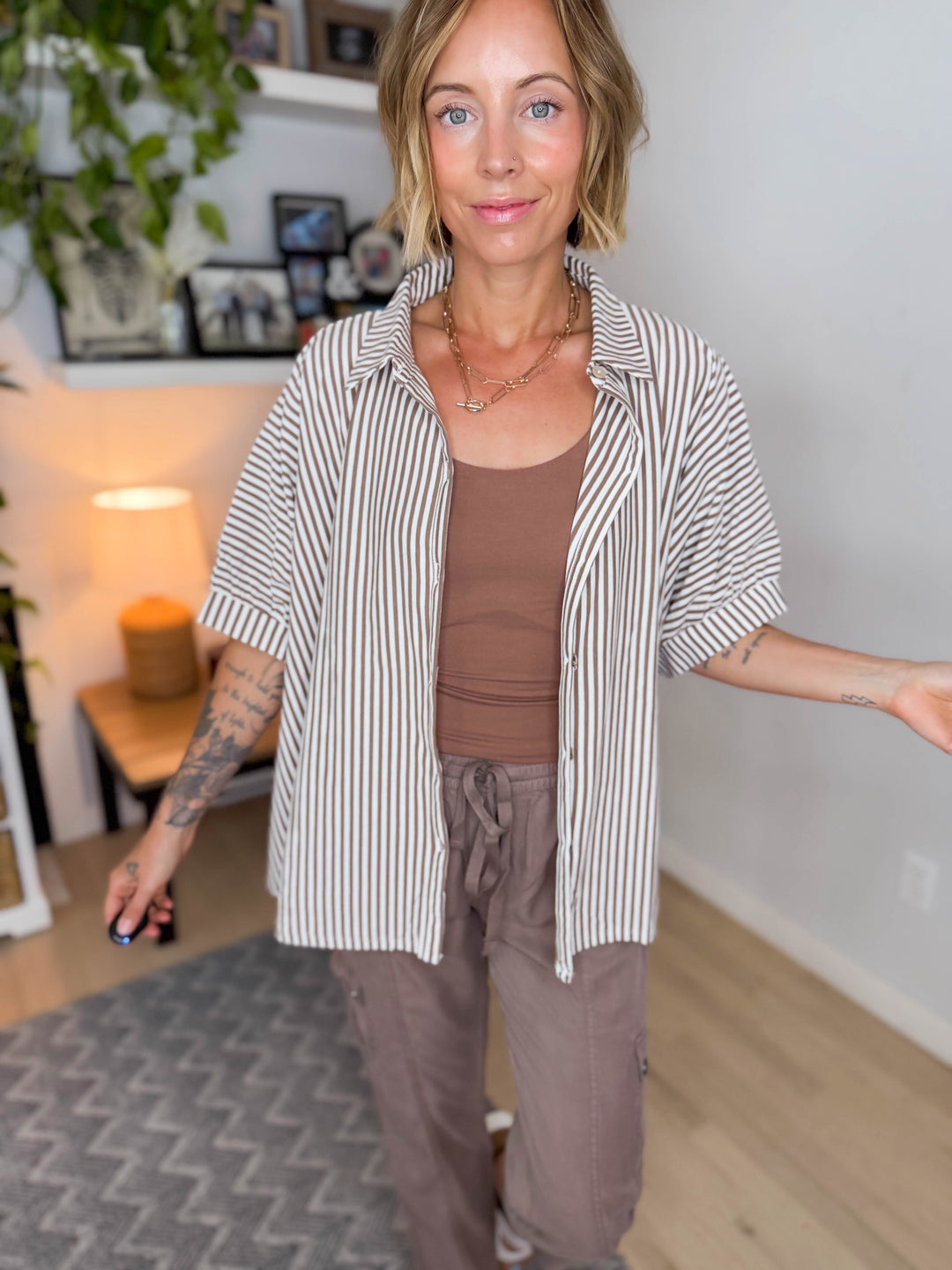 Hayden Stretch Cotton Button Down- MOCHA