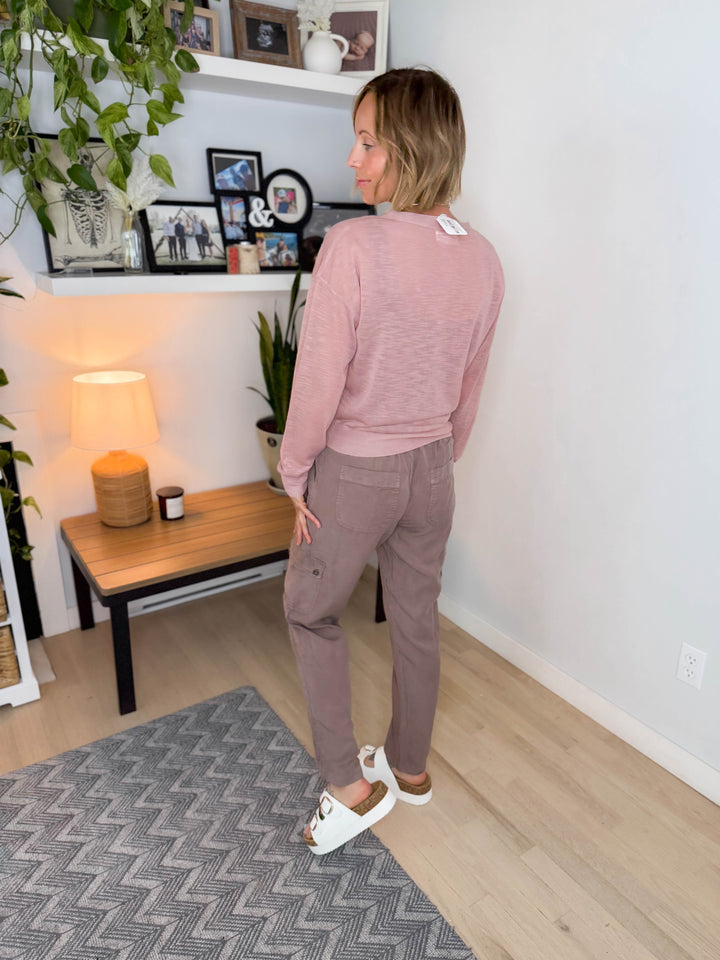 Wild Honey Knit Button Up Cardigan- MAUVE