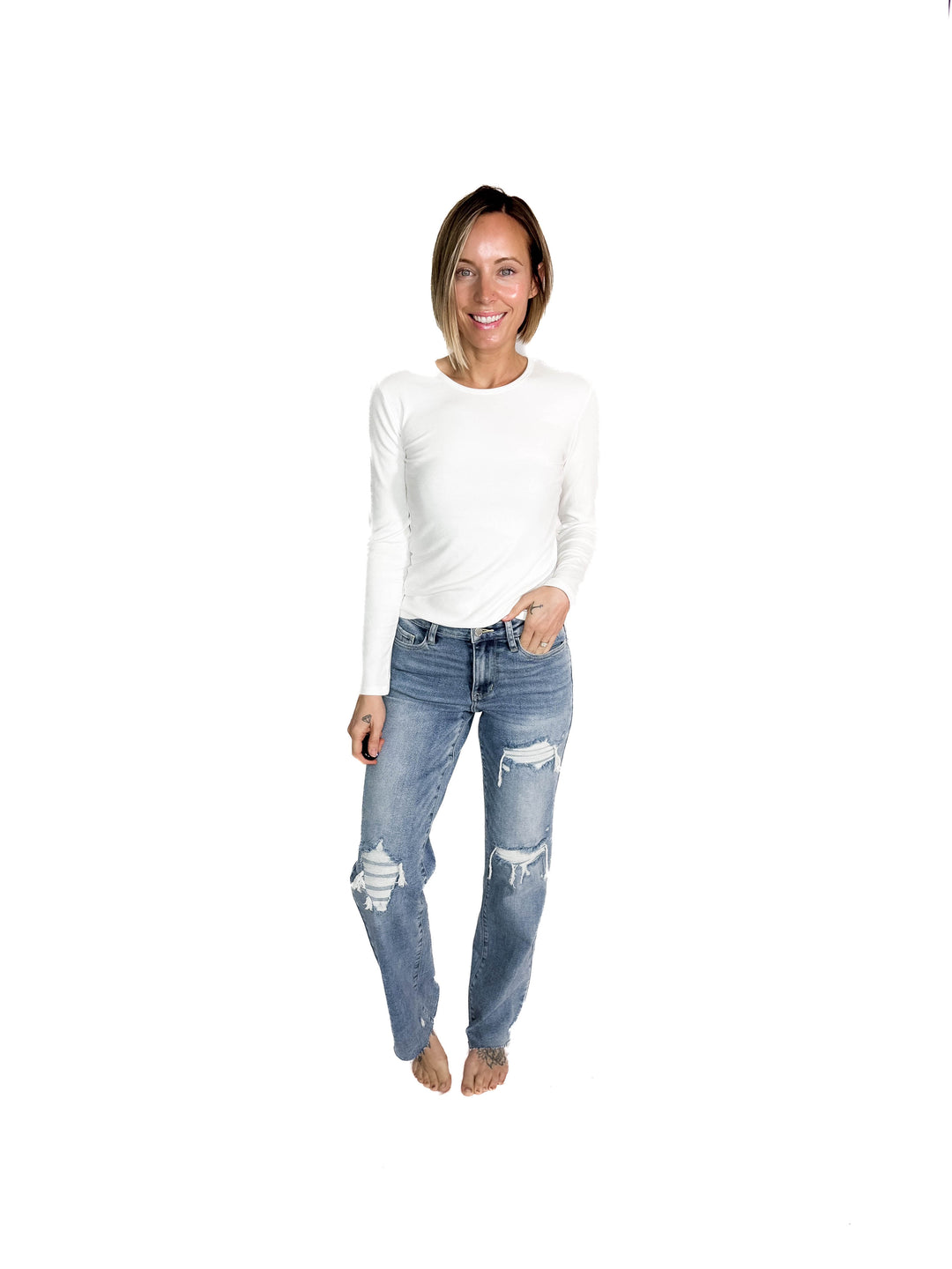 JUDY BLUE Addyson Mid Rise Rigid Magic Straight Leg Jean- LIGHT