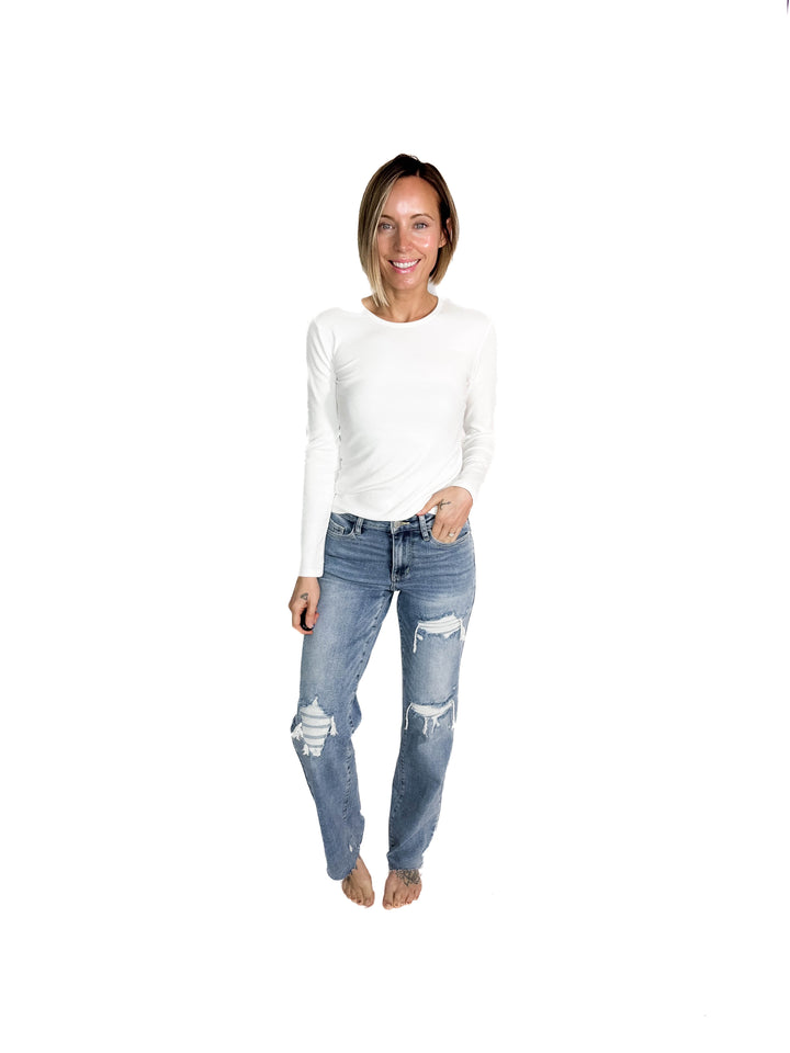 JUDY BLUE Addyson Mid Rise Rigid Magic Straight Leg Jean- LIGHT