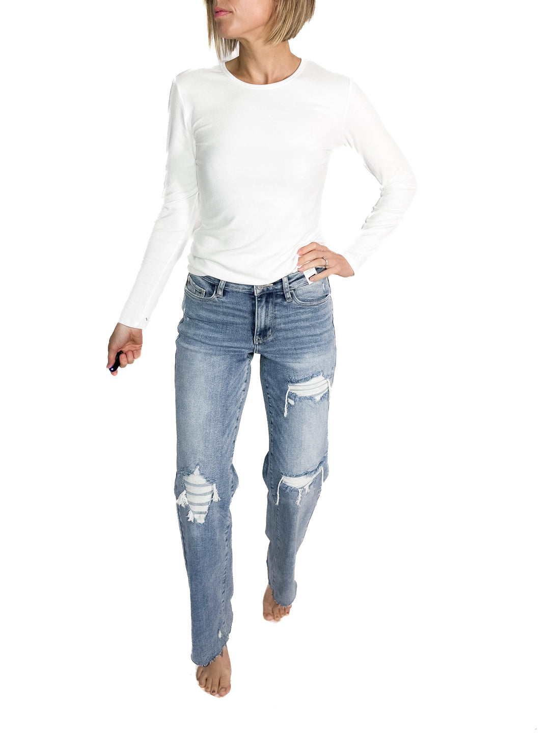 JUDY BLUE Addyson Mid Rise Rigid Magic Straight Leg Jean- LIGHT