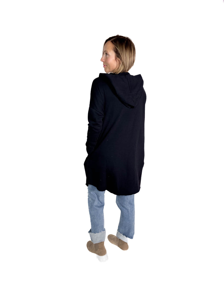 MONO B Whistler Longline Hoodie Cardigan- BLACK