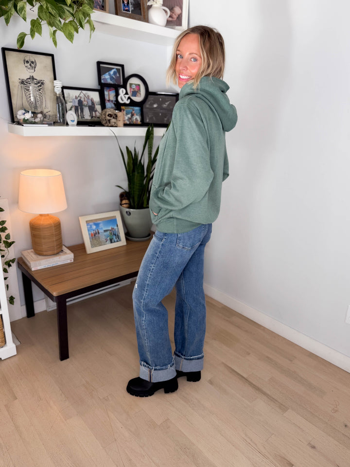 Mono B Burnout Bliss Fleece Hoodie- HEATHER EUCALYPTUS