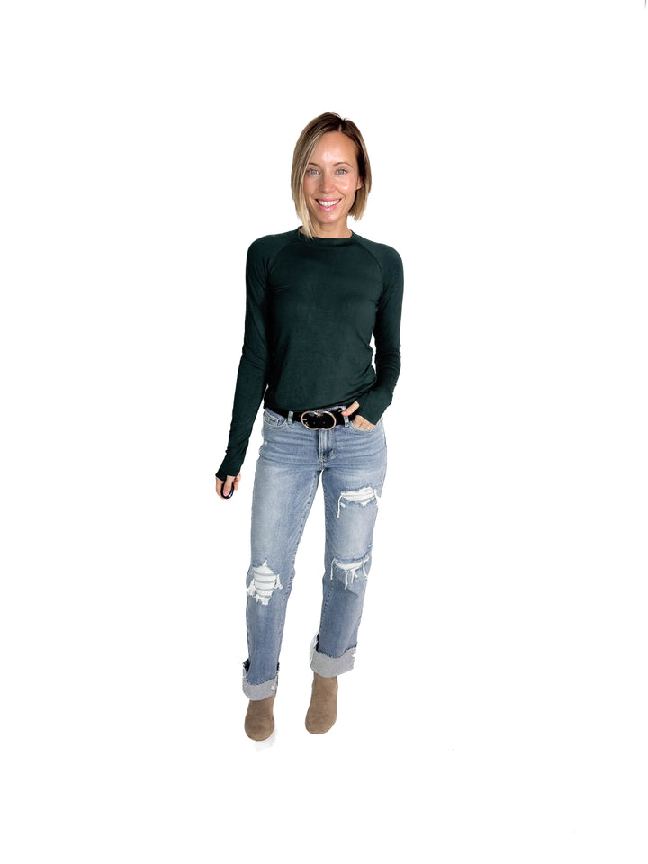 MICHELLE MAE Blair Long Sleeve- HUNTER GREEN