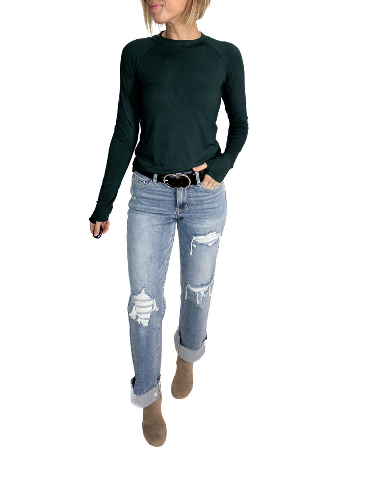 JUDY BLUE Addyson Mid Rise Rigid Magic Straight Leg Jean- LIGHT