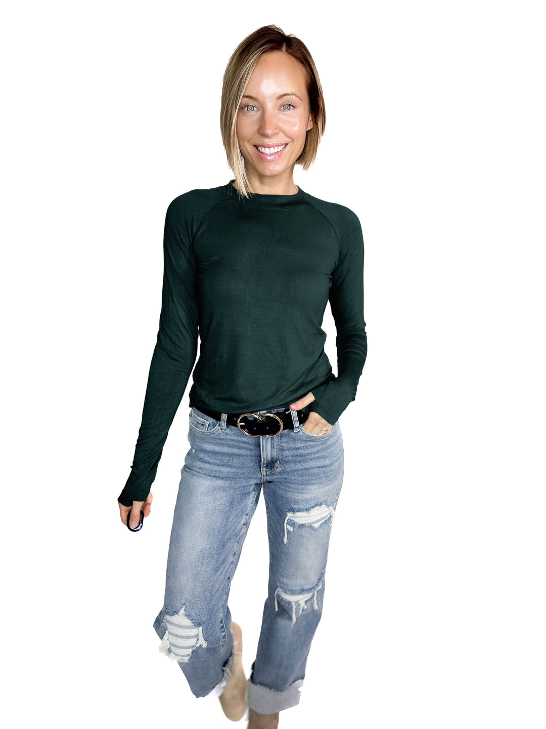 MICHELLE MAE Blair Long Sleeve- HUNTER GREEN