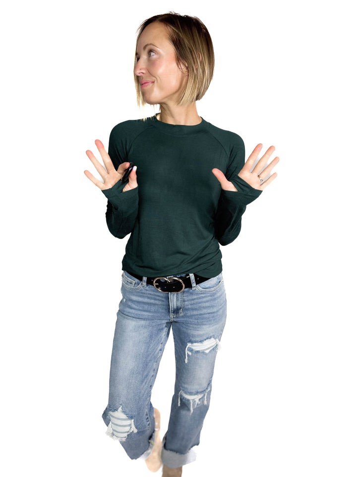 MICHELLE MAE Blair Long Sleeve- HUNTER GREEN