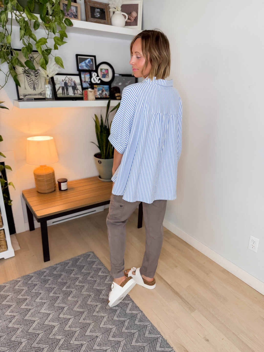 Hayden Stretch Cotton Button Down- CORNFLOWER