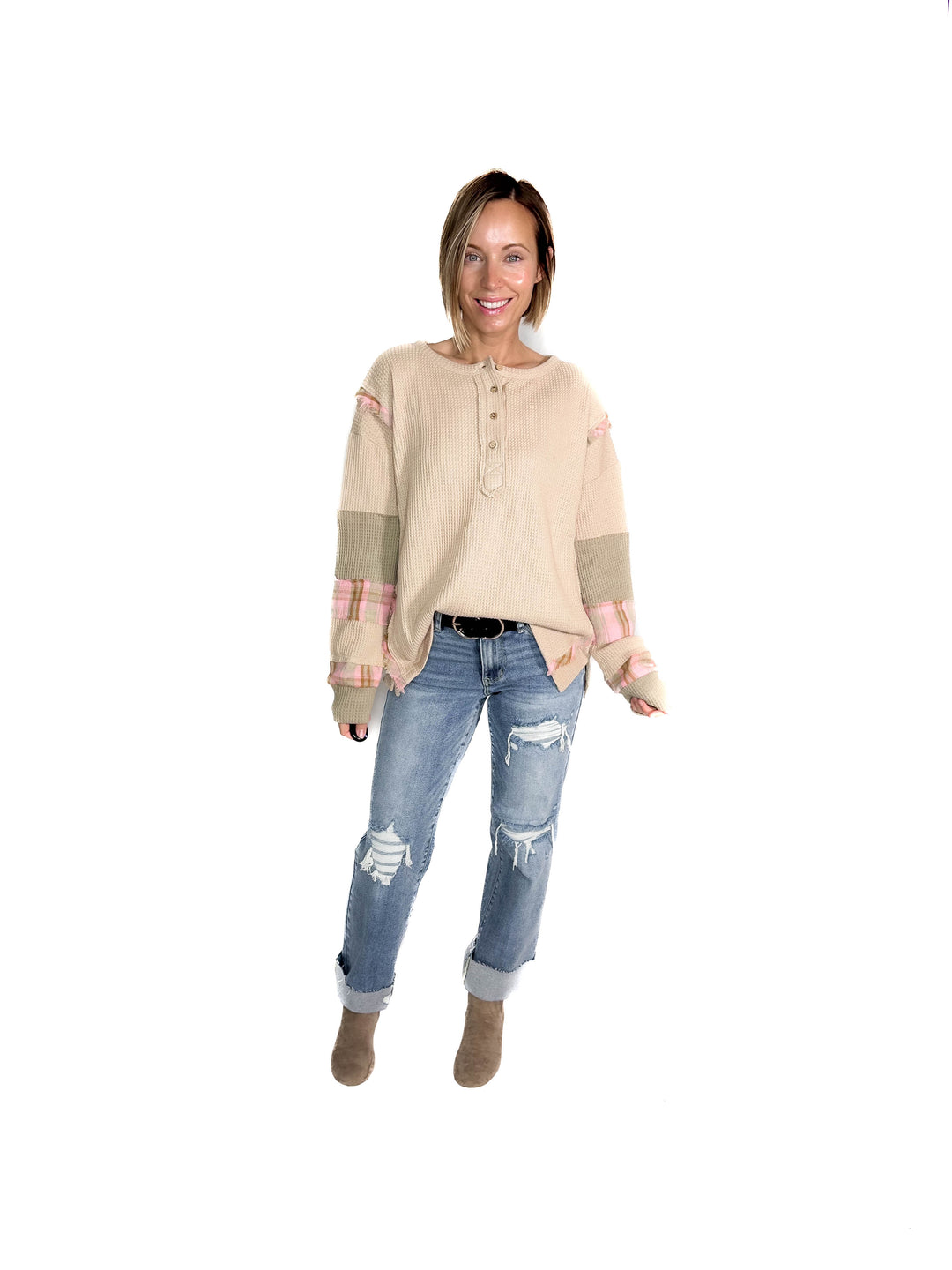 Sayler Waffle Patchwork Henley Pullover