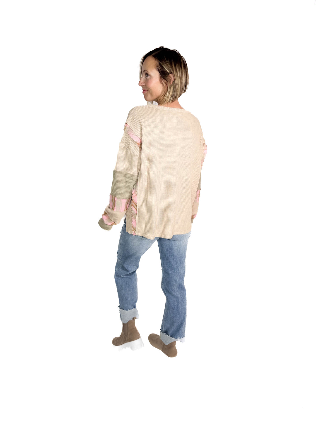 Sayler Waffle Patchwork Henley Pullover