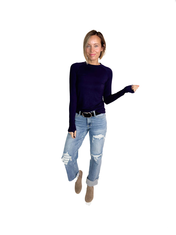 MICHELLE MAE Blair Long Sleeve- NAVY