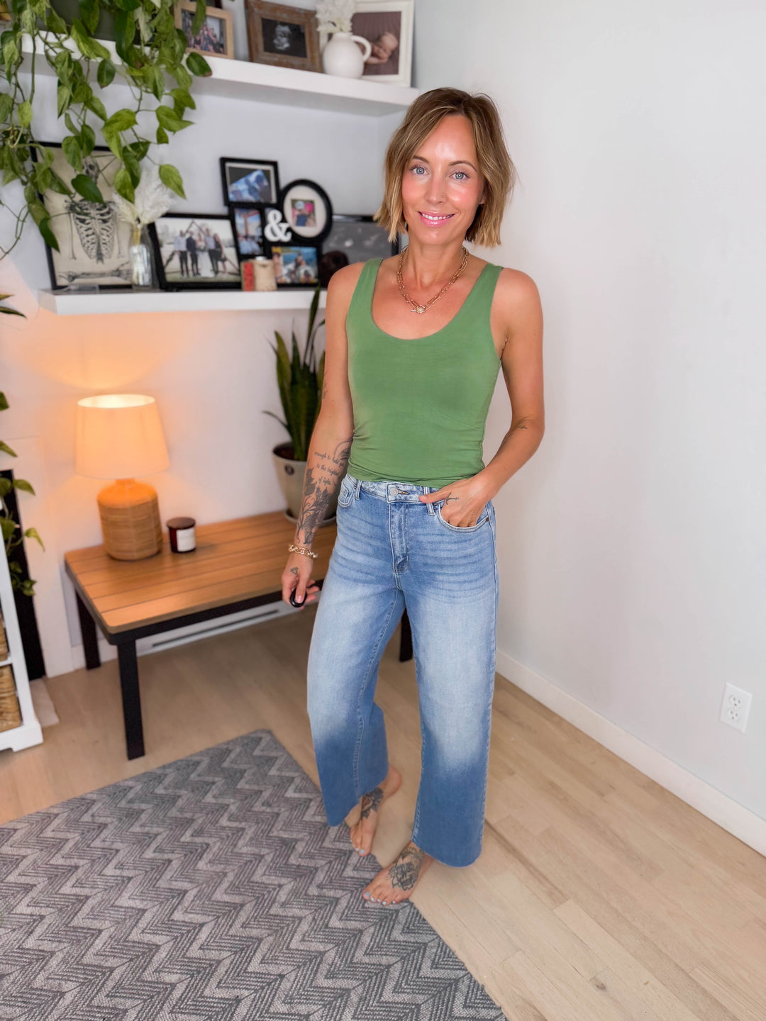 Indio Stretch Jersey Tank- LEEK