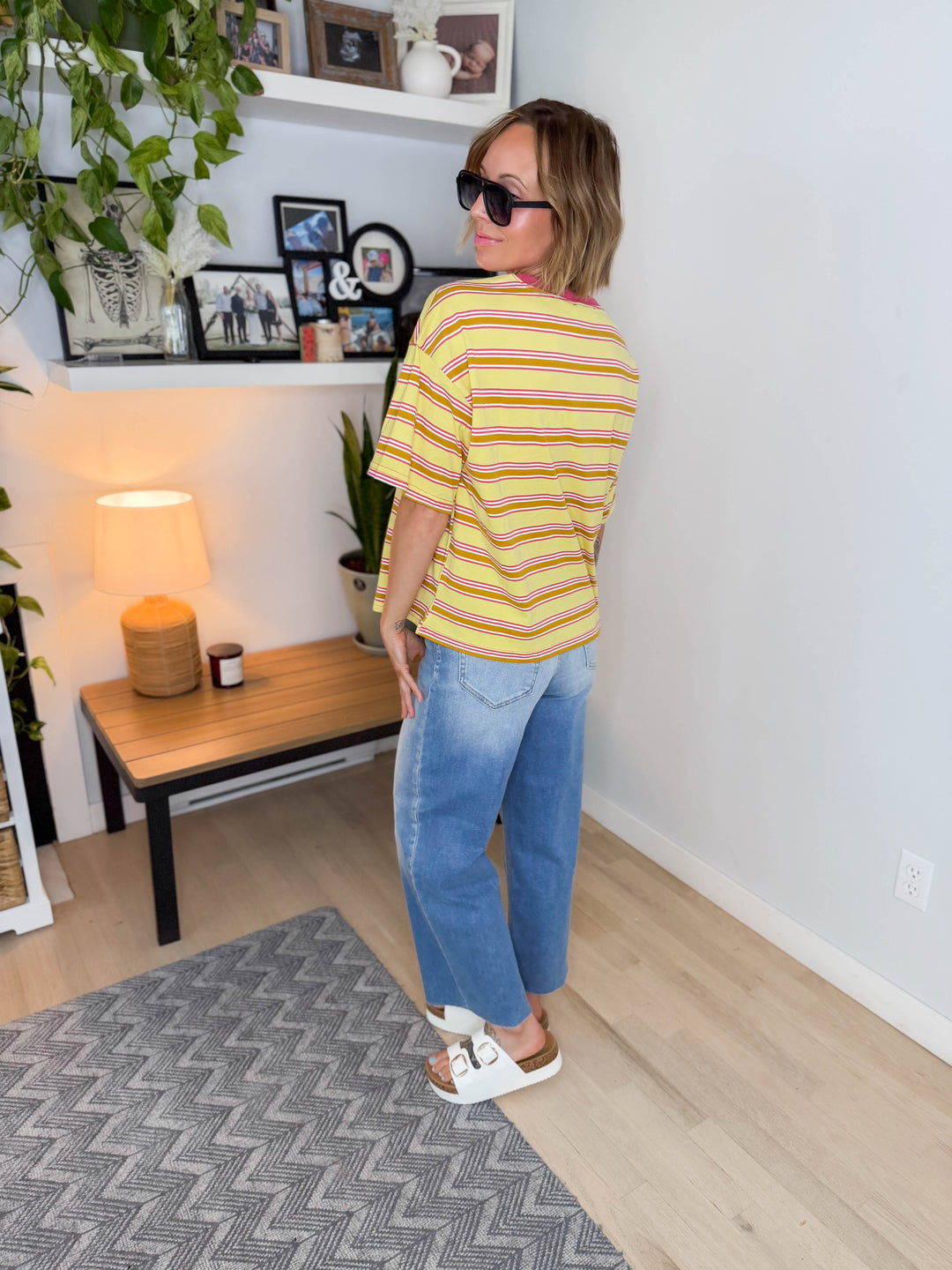 Zara Striped Relaxed Tee- YELLOW COMBO