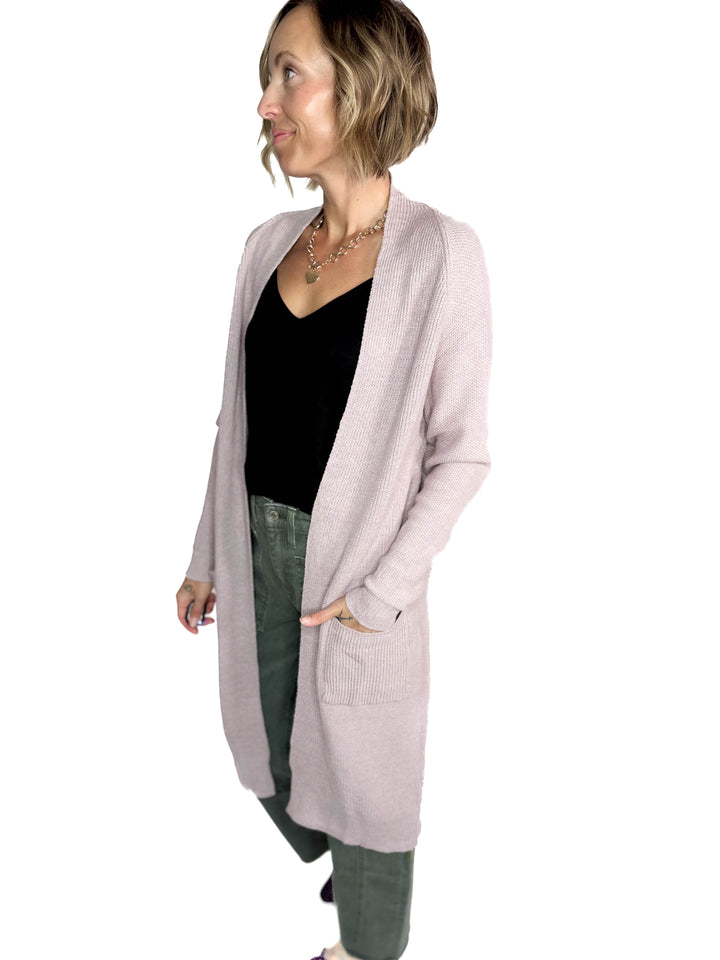 Lisa Long Line Knit Cardigan Knit Cardigan- MAUVE