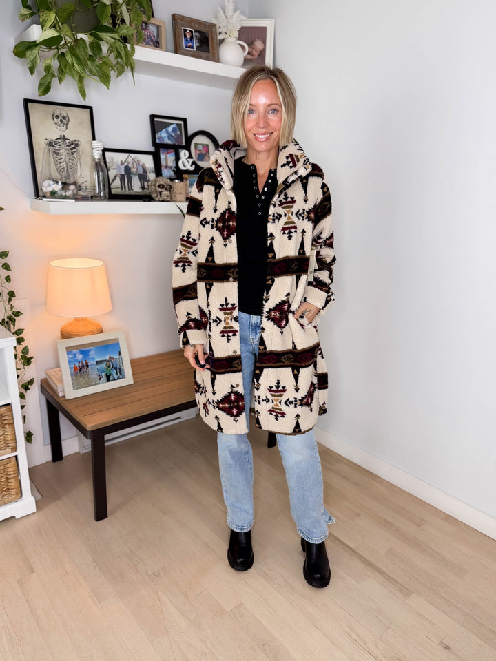 Ainsley Longline Sherpa Jacket- SEPIA