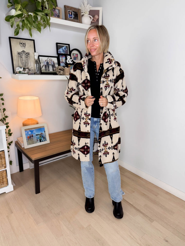 Ainsley Longline Sherpa Jacket- SEPIA