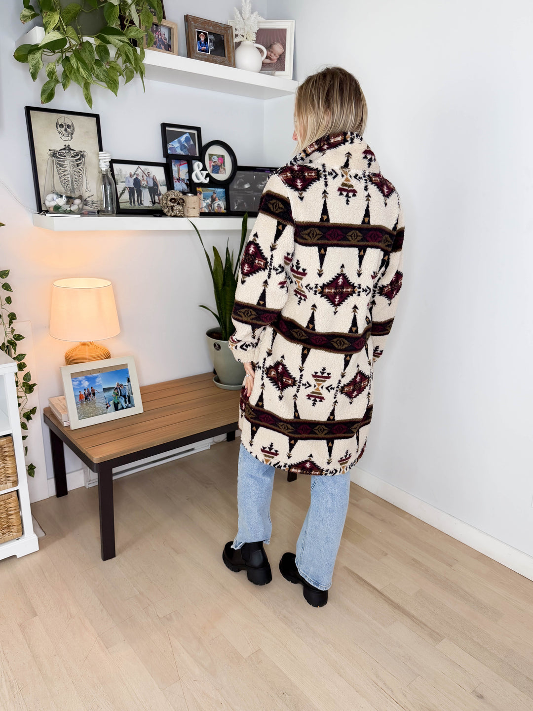Ainsley Longline Sherpa Jacket- SEPIA