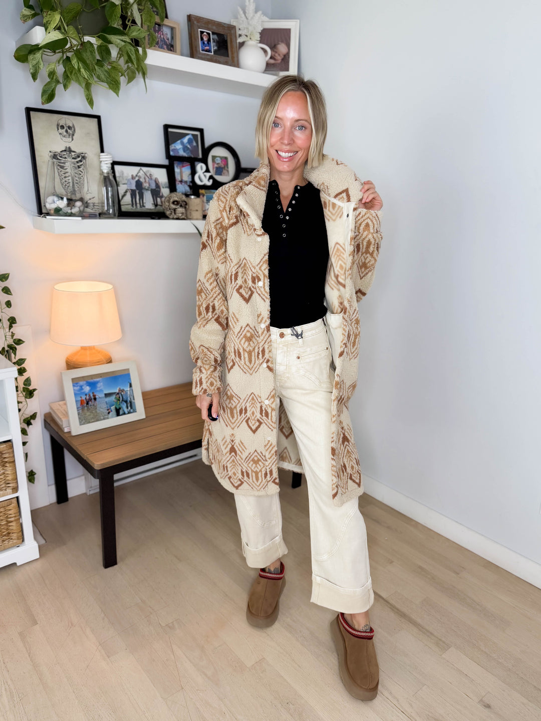 Ainsley Longline Sherpa Jacket- CREME BRULEE