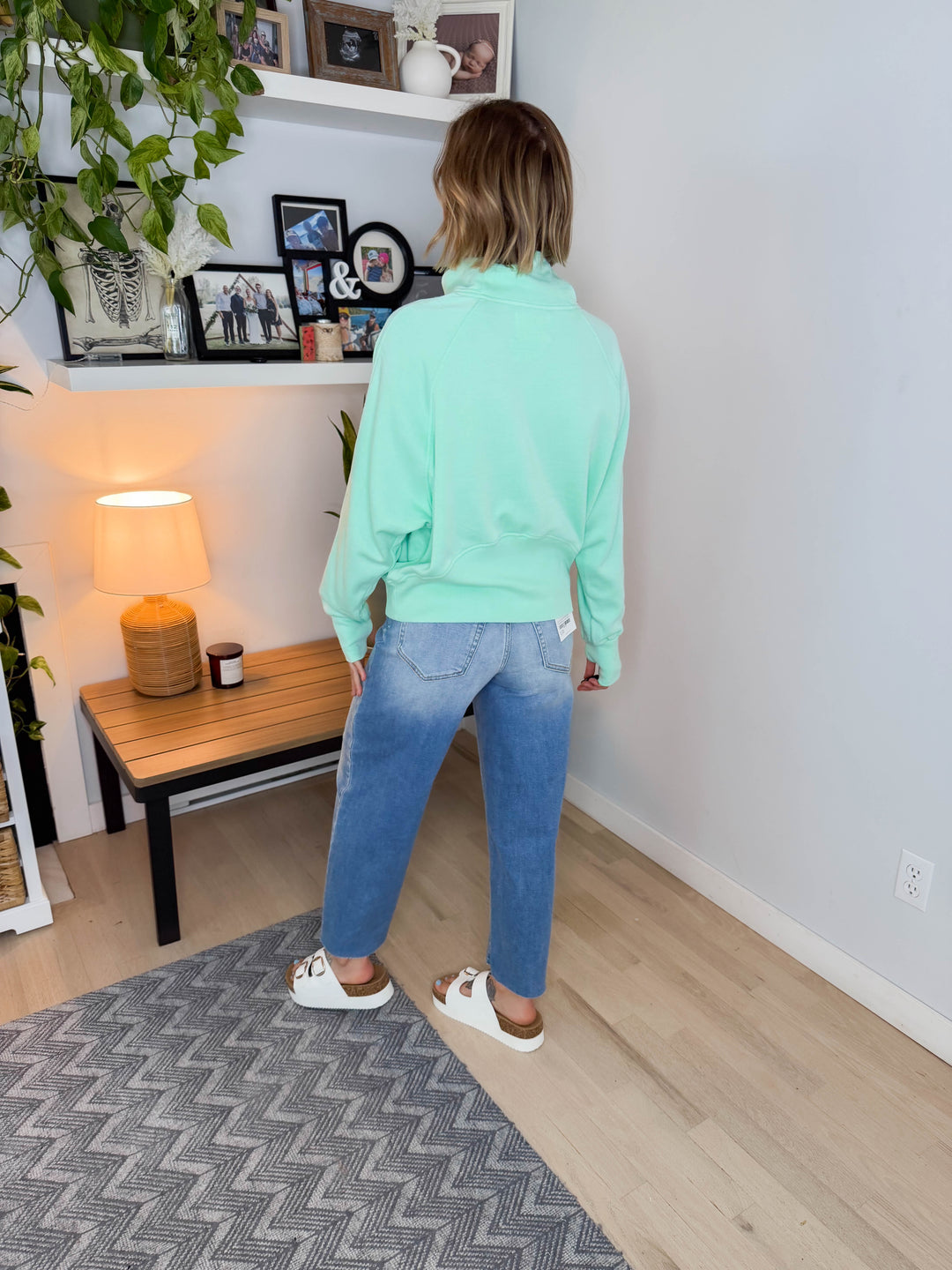 Ailany Washed Quarter Zip Sweatshirt- MINT