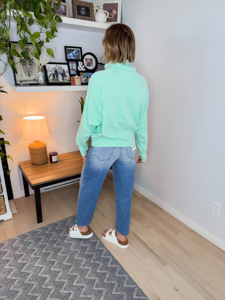 Ailany Washed Quarter Zip Sweatshirt- MINT