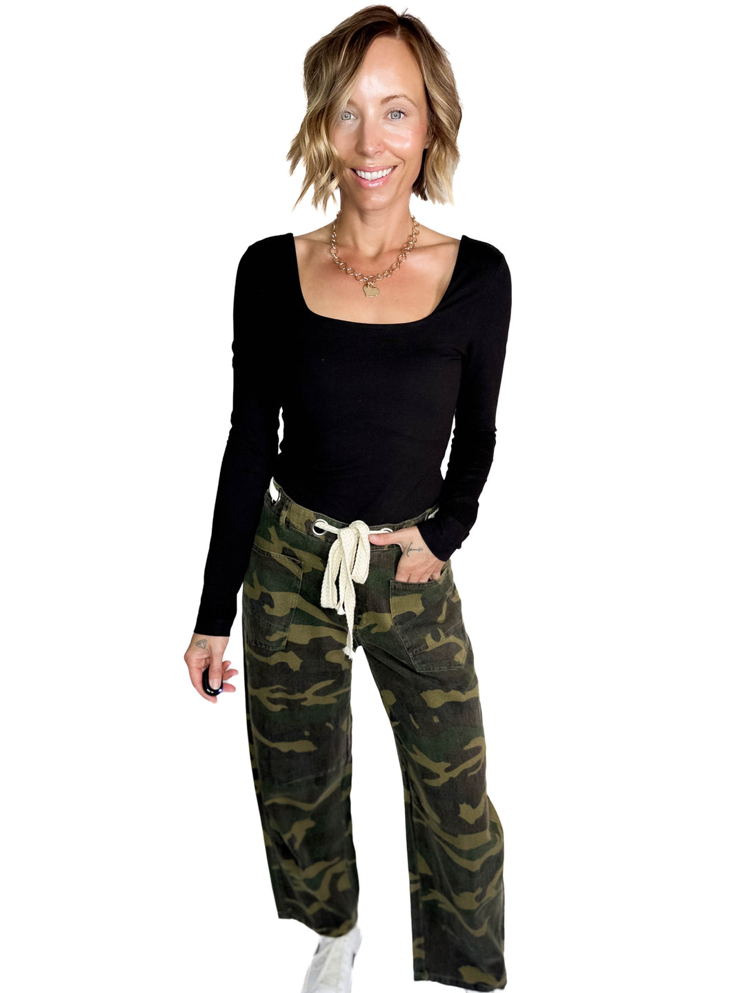 Ayla Butter Square Neck Long Sleeve Top- BLACK