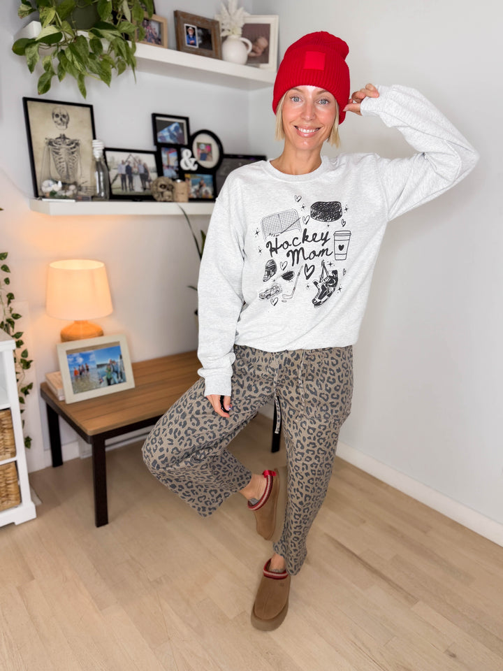 Hockey Mom Doodles Crewneck- ASH GREY