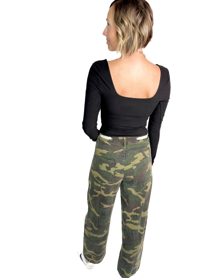 Ayla Butter Square Neck Long Sleeve Top- BLACK