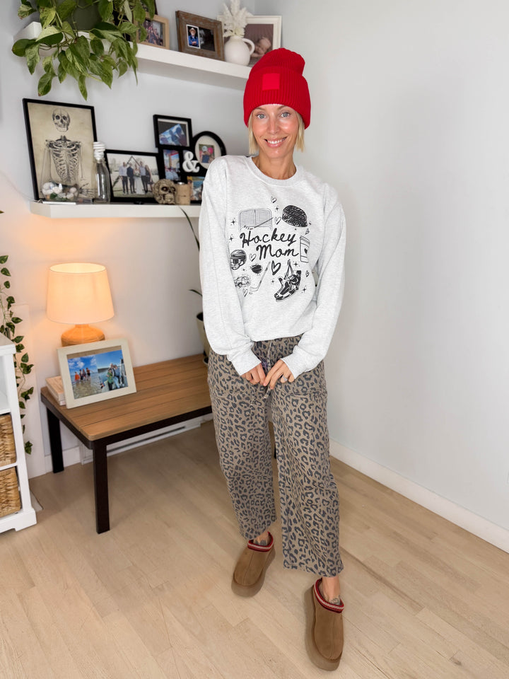 Hockey Mom Doodles Crewneck- ASH GREY