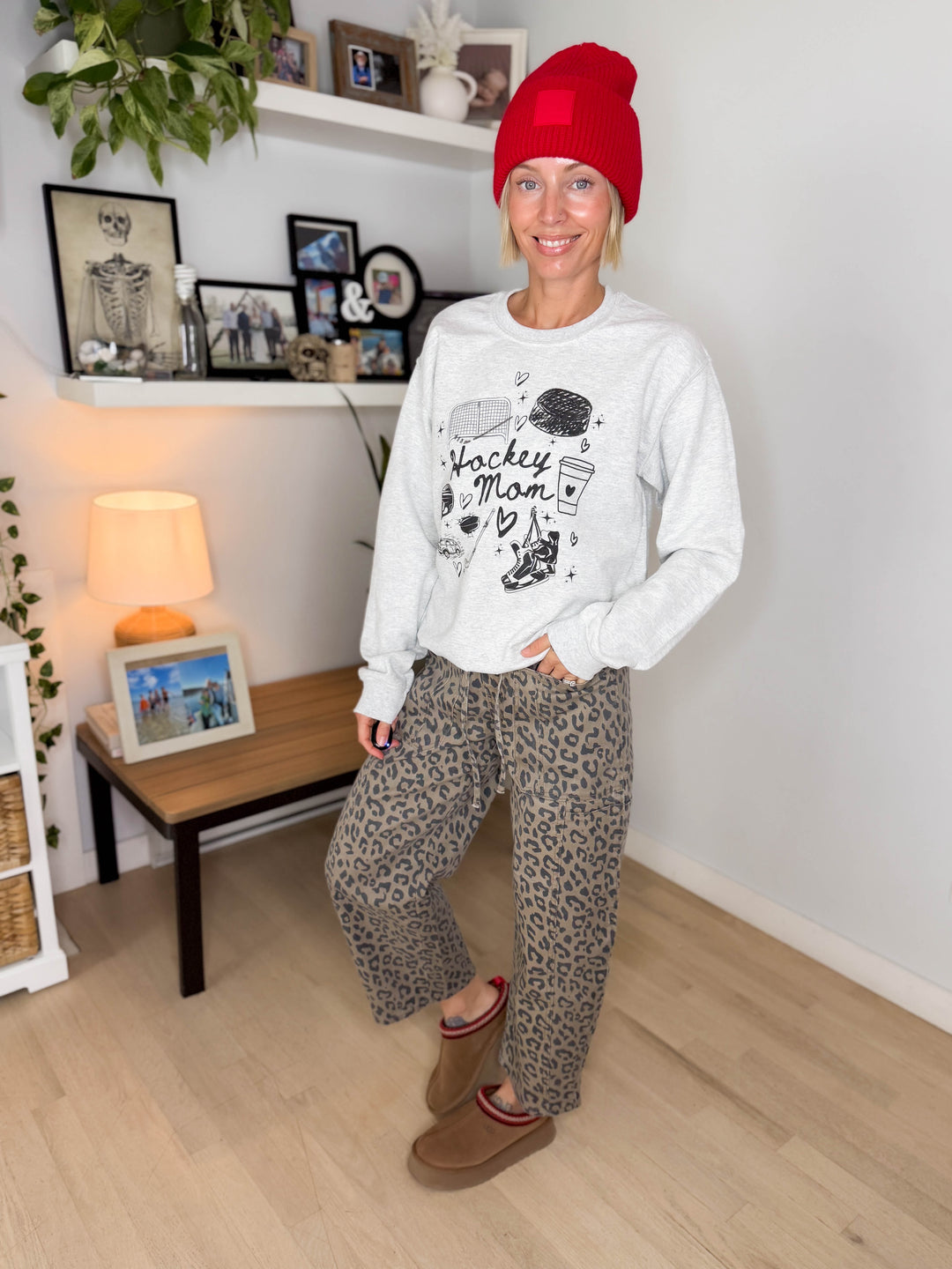 Hockey Mom Doodles Crewneck- ASH GREY