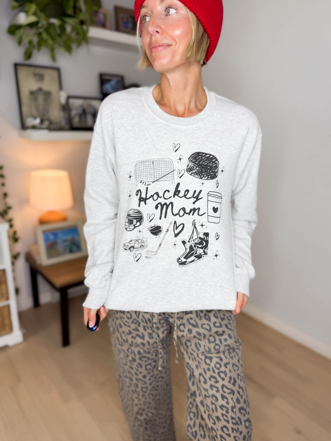 Hockey Mom Doodles Crewneck- ASH GREY