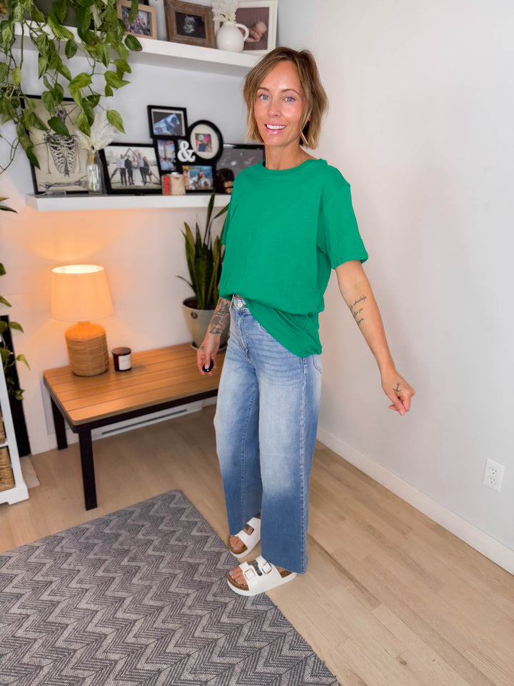 Natie Cotton Boyfriend Tee- KELLY GREEN