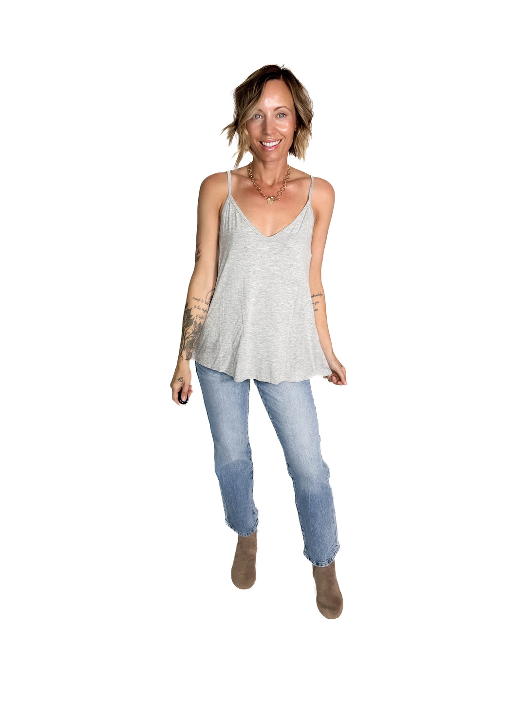 Khloe Reversible Spaghetti Cami- HEATHER GREY