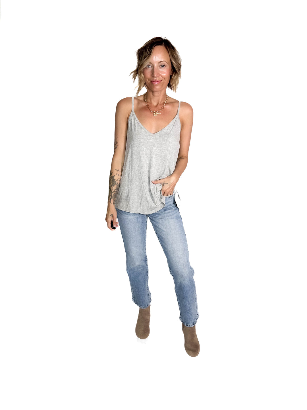 Khloe Reversible Spaghetti Cami- HEATHER GREY