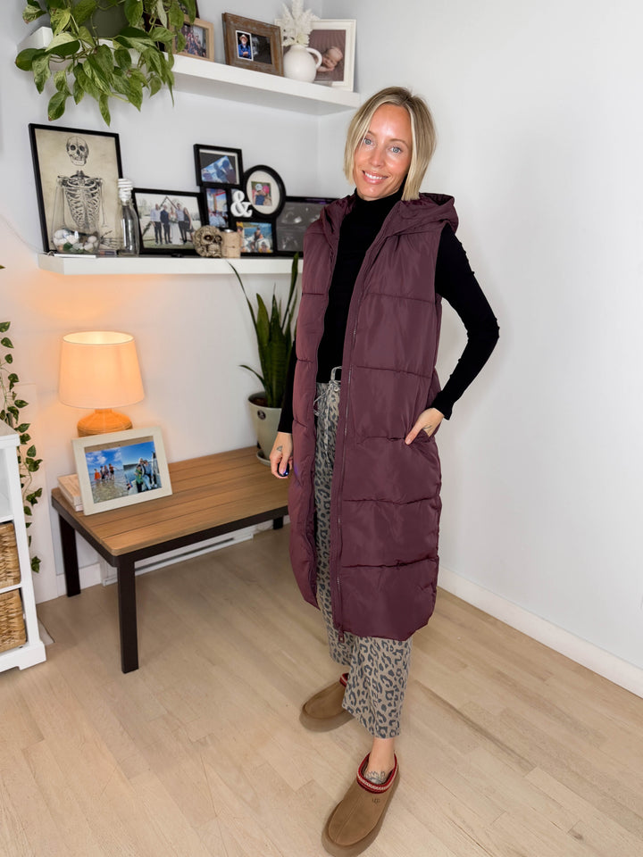 ONLY Jackson Long Puffer Vest-FUDGE