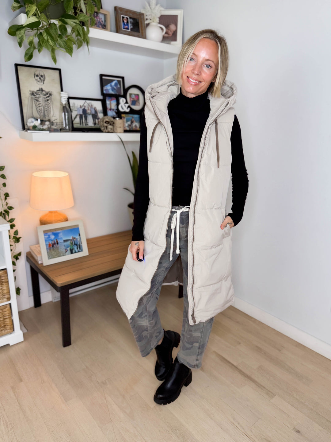 ONLY Blair Long Hooded Puffer Vest- SILVER LINING