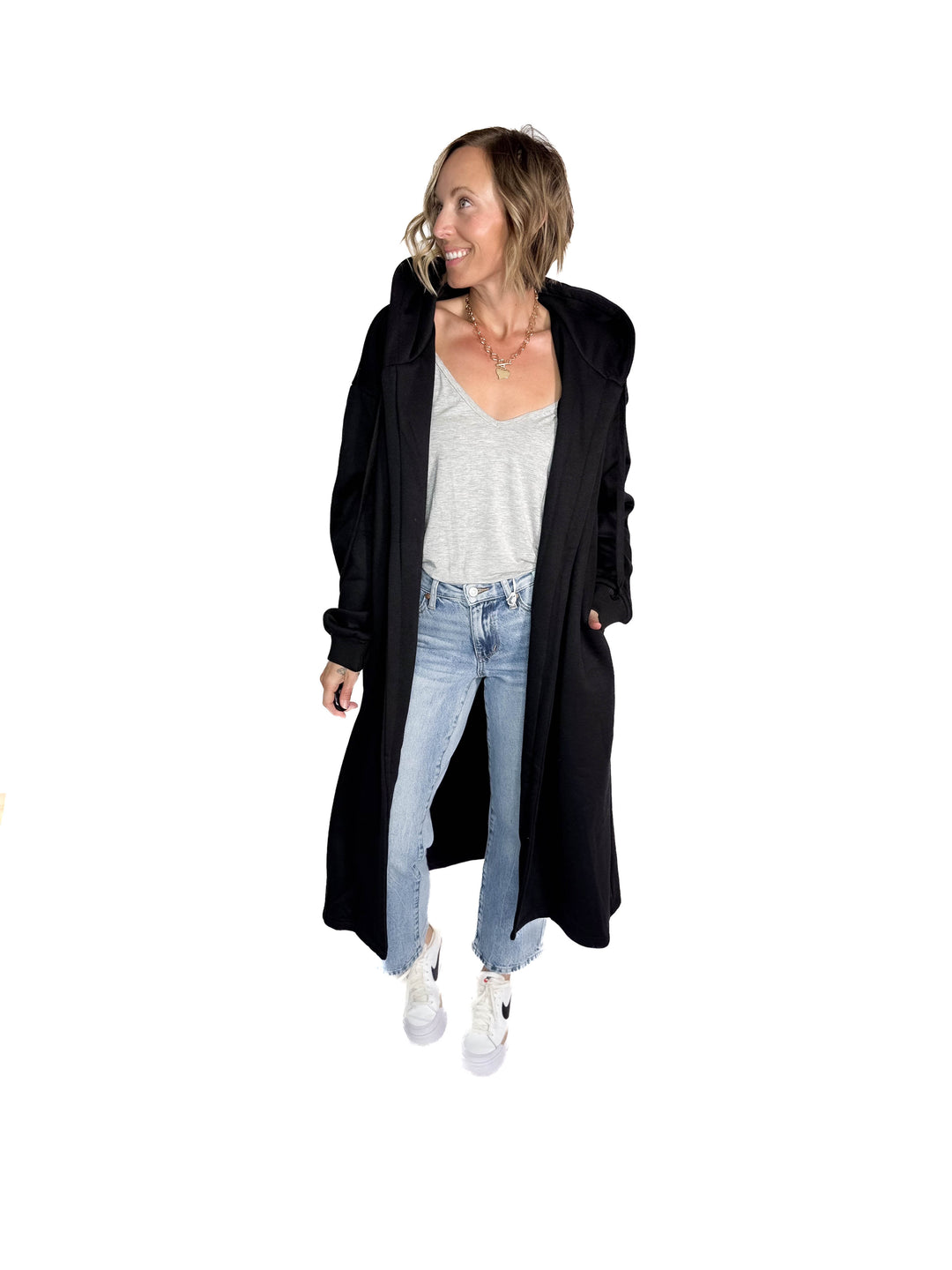 Opalite Sweatshirt Cardigan- BLACK