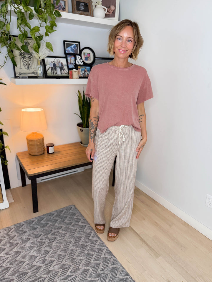 Wild Sage Drop Shoulder Ribbed Tee- TERRACOTTA
