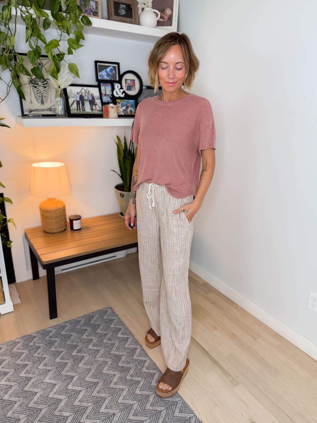 Wild Sage Drop Shoulder Ribbed Tee- TERRACOTTA