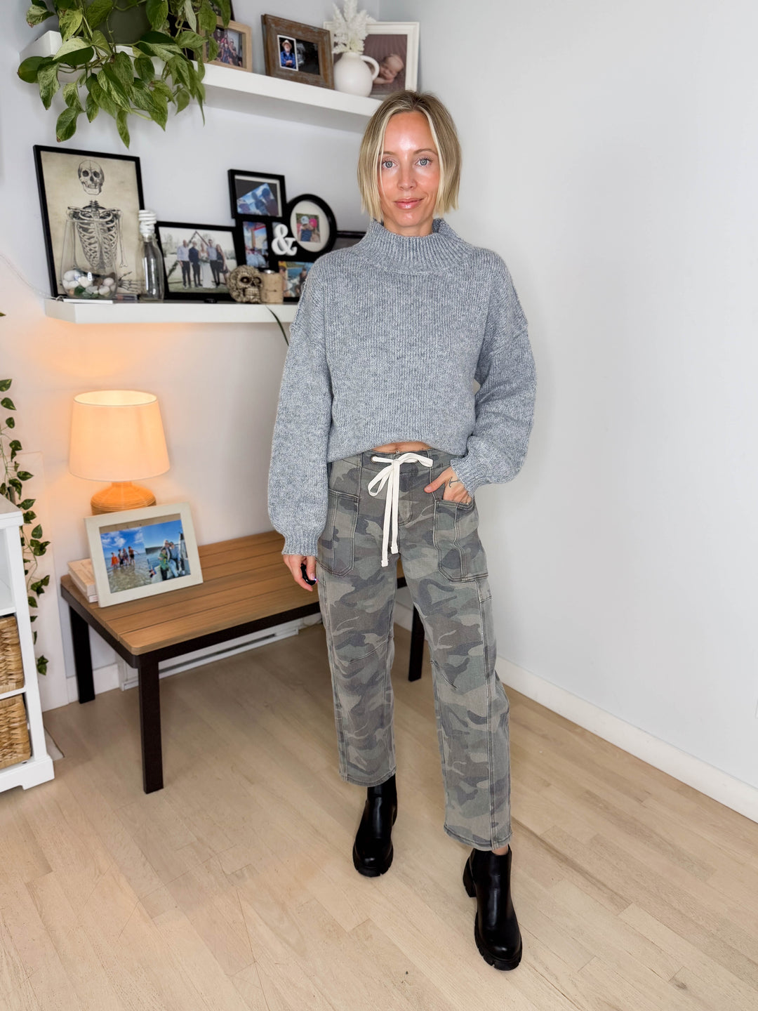 Forage Mockneck Oversized Sweater- HEATHER GREY